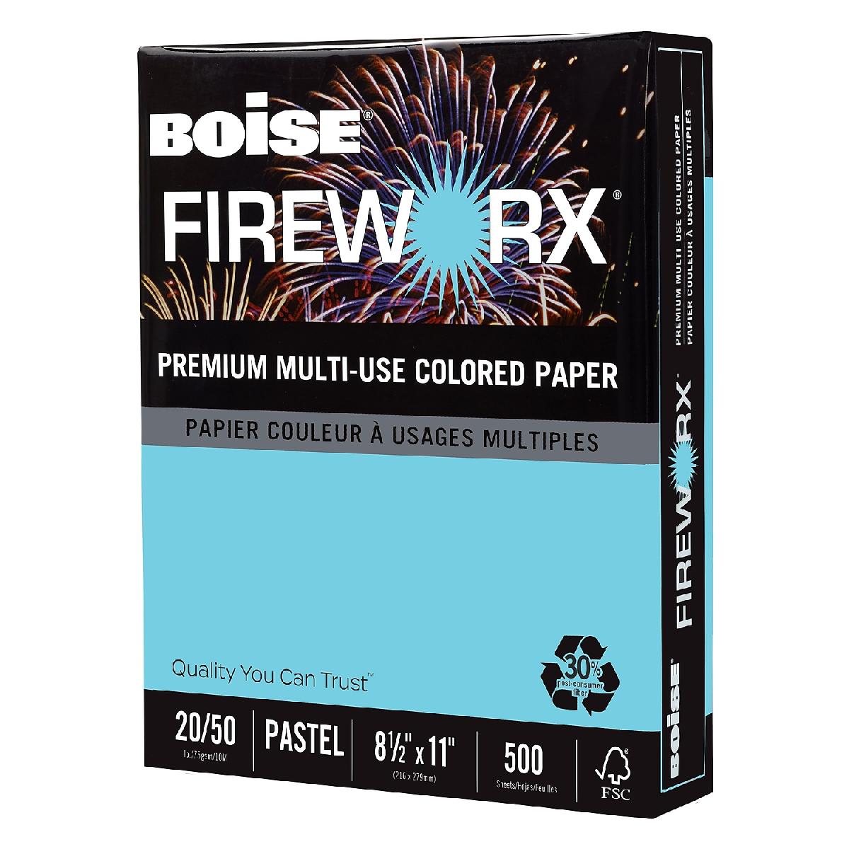 Boise® FIREWORX® Premium Turbulent Turquoise 20-50 lb. Colored Copy Paper 8.5x11 in. 500 Sheets per Ream